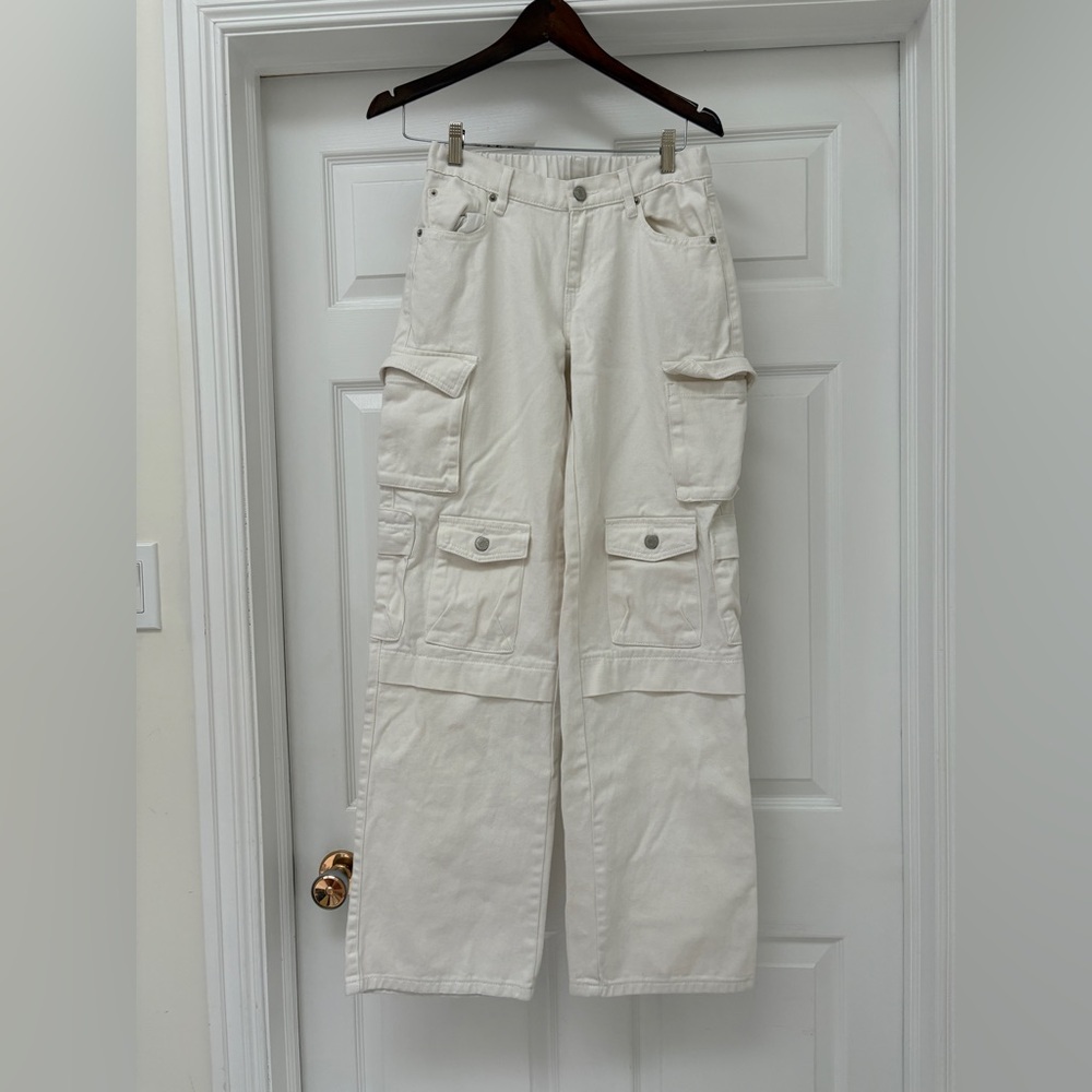 Urban Daizy Women's Cream Wide Leg Cargo Pants
